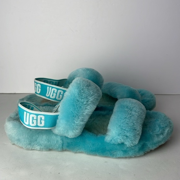 UGG Fluff Yeah Blue Plush Slippers - Picture 2 of 8